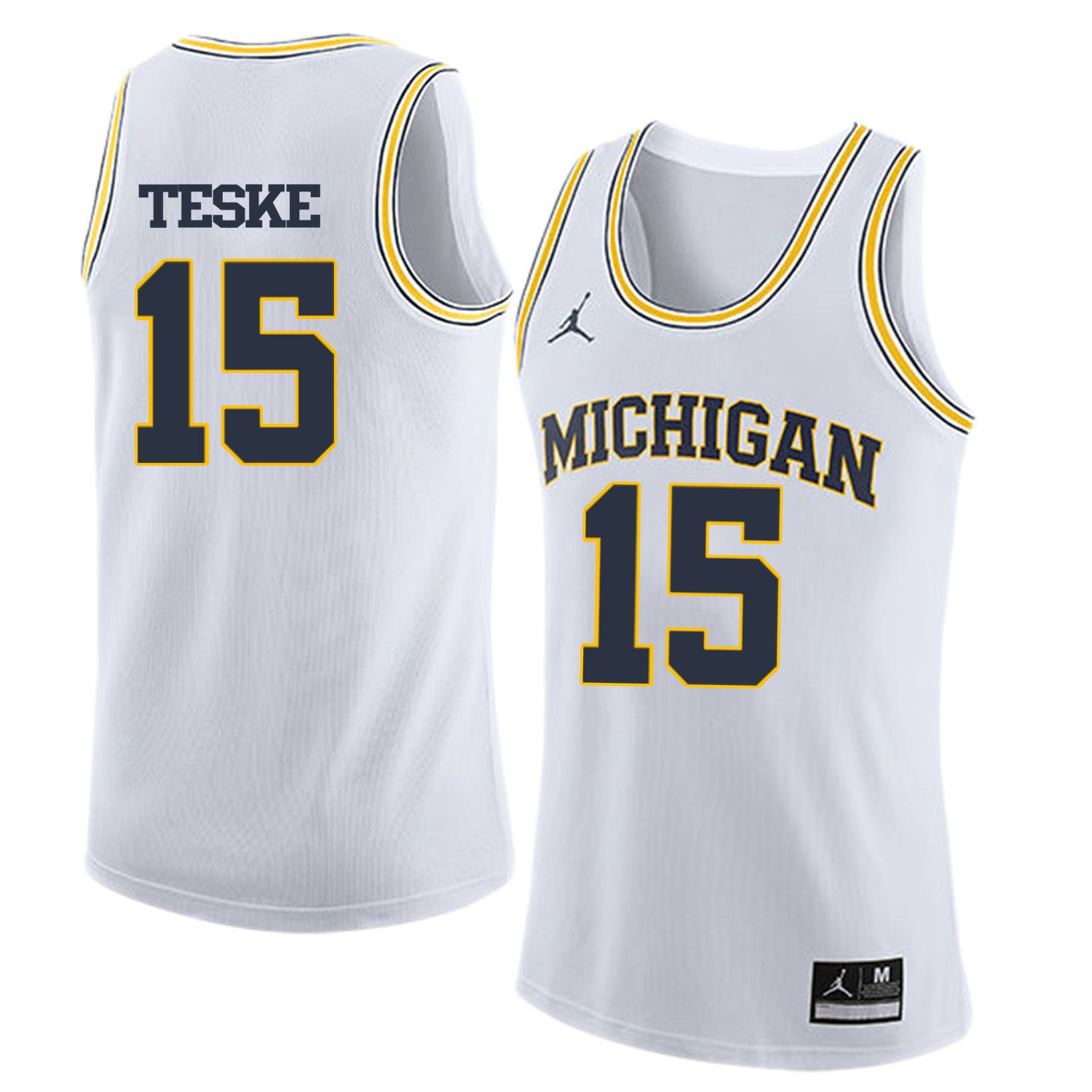 Men Jordan University of Michigan Basketball White #15 Teske Customized NCAA Jerseys->customized ncaa jersey->Custom Jersey